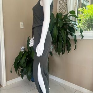 Dark Green Sleeveless romper with Side Slits